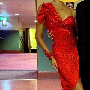 SOLD! LATIN SALSA BALLROOM COMPETITION PERFORMANCE STUNNING RED DRESS